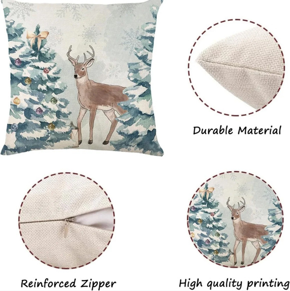 Christmas Decorations - Christmas Pillow Covers 18x18 Set of 4, Holiday Christma - Picture 2 of 4